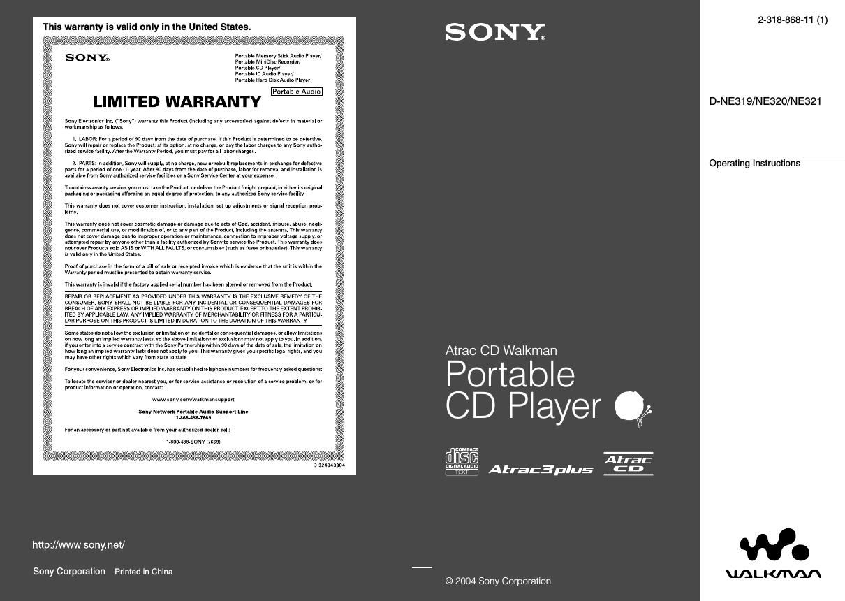 sony d ne 319 owners manual