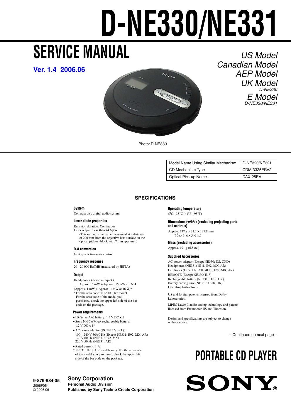 sony d ne 330 service manual