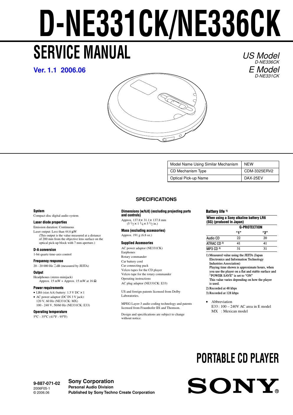 sony d ne 336 ck service manual