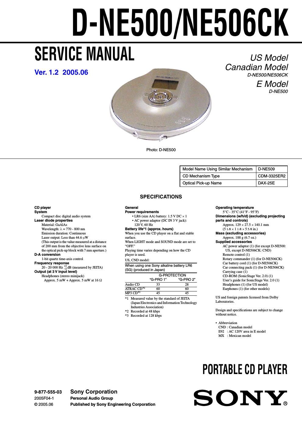 sony d ne 500 service manual