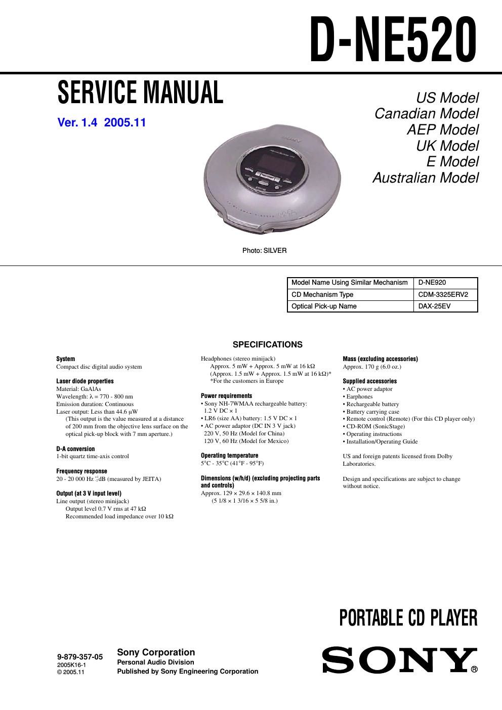 sony d ne 520 service manual