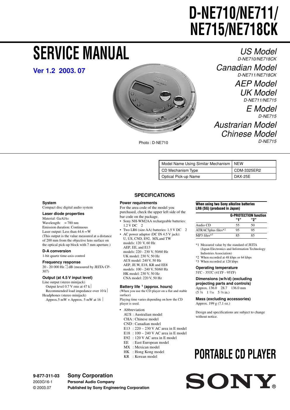 sony d ne 715 service manual