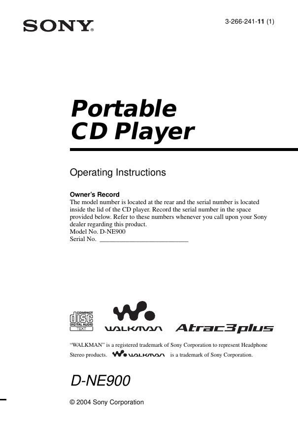 sony d ne 900 owners manual