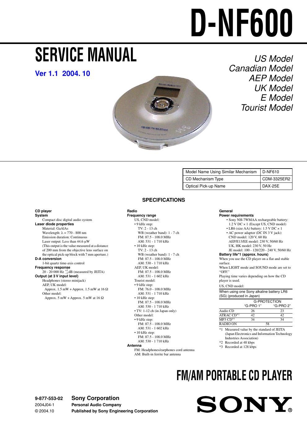 sony d nf 600 service manual