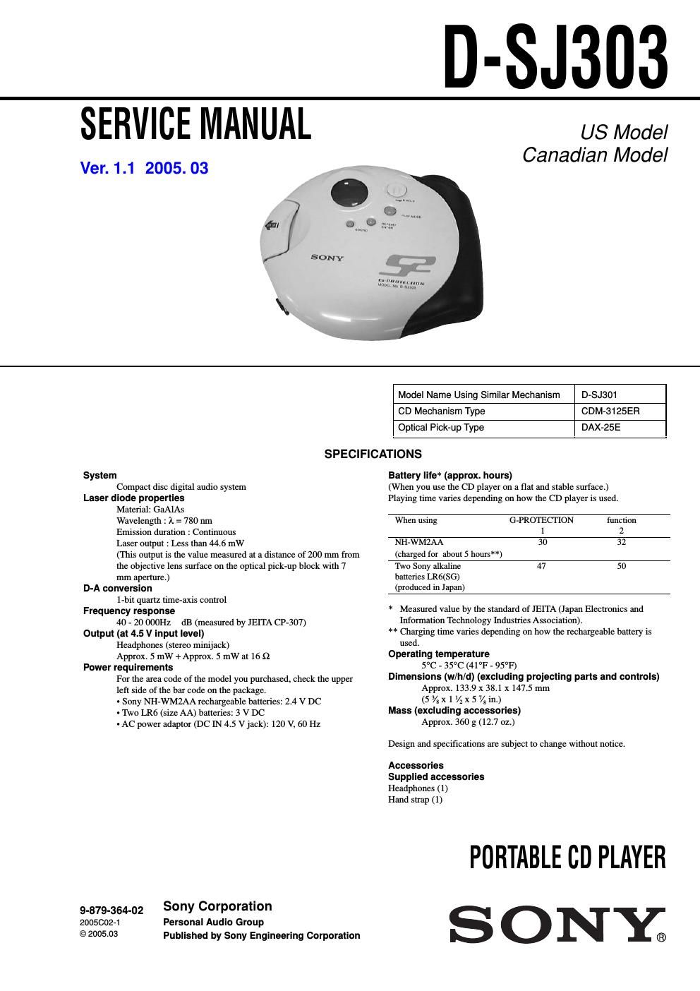 sony d sj 303 service manual