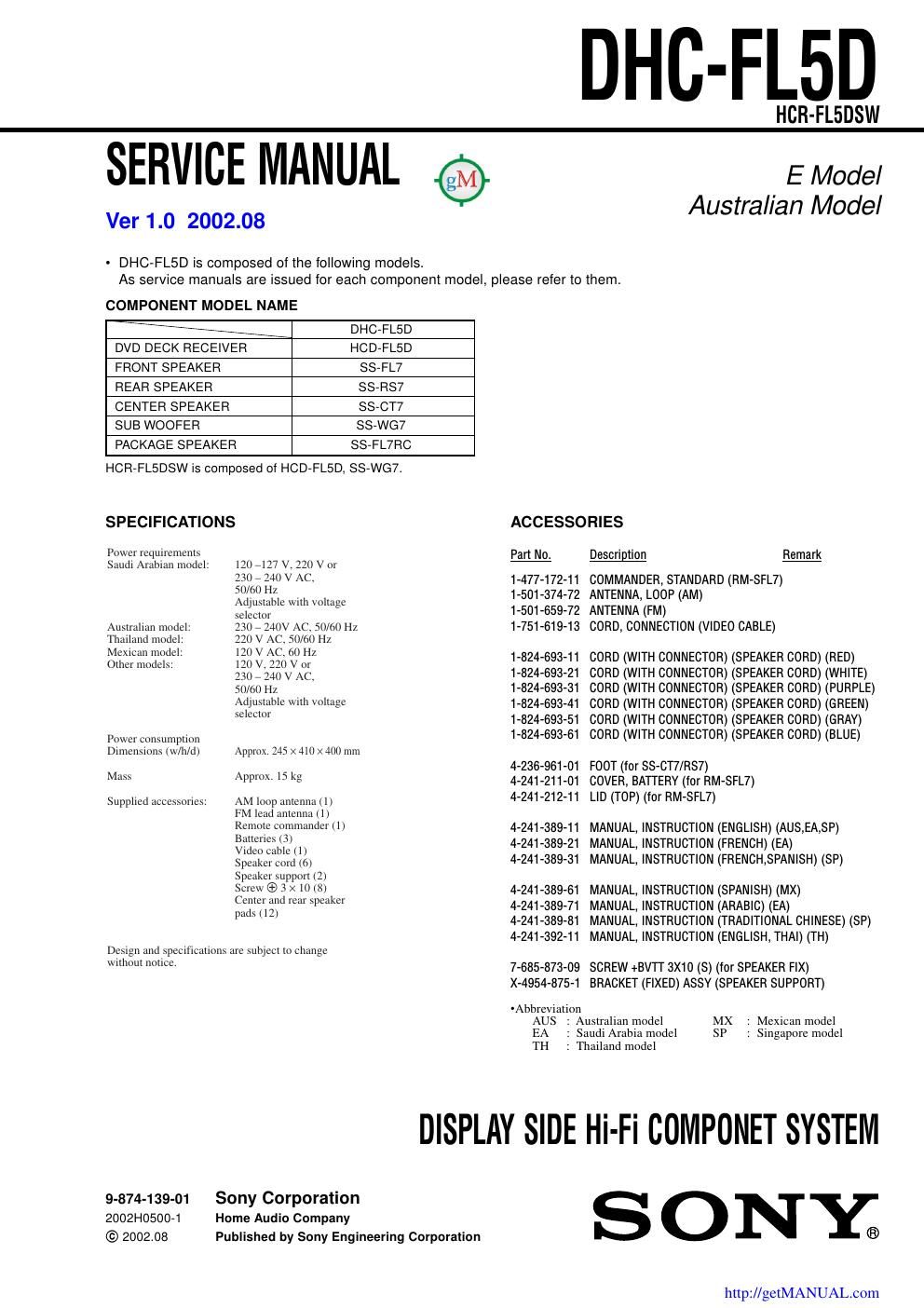 sony dhc fl 5 d service manual