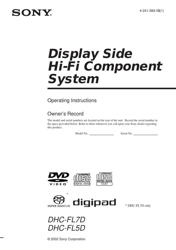 sony dhc fl 7 d owners manual