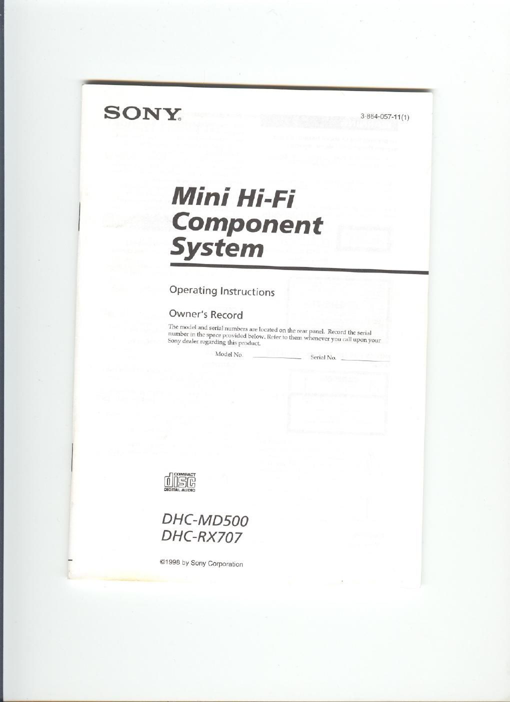 sony dhc md 500 owners manual