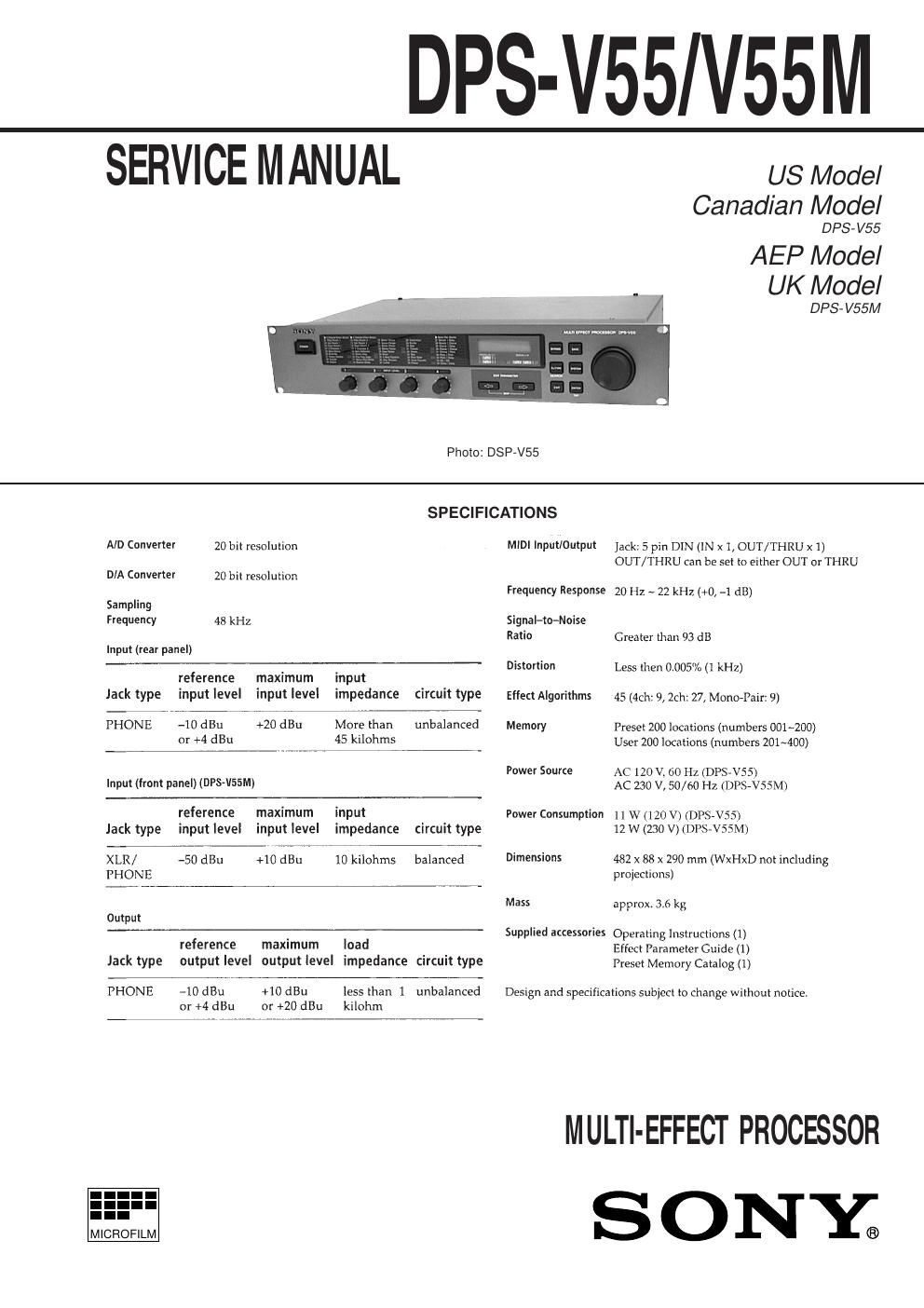 sony dps v 55 service manual