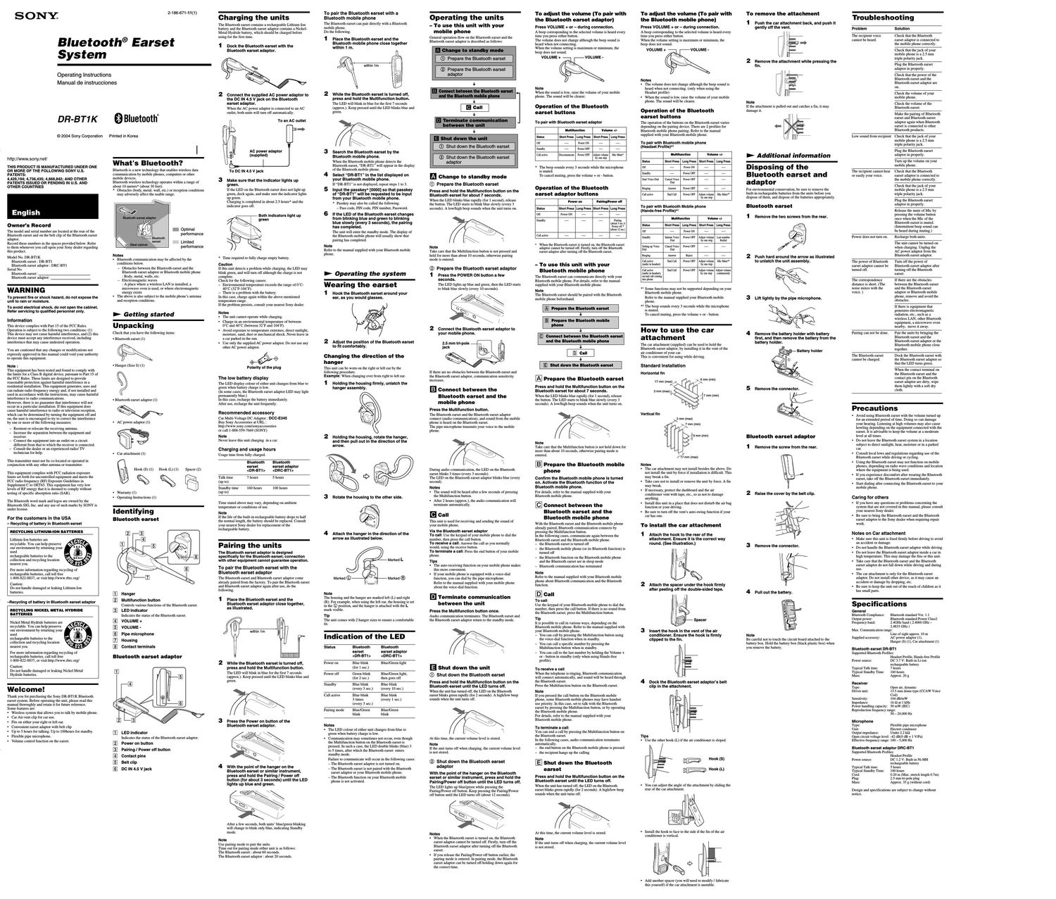 sony dr bt 1 k owners manual