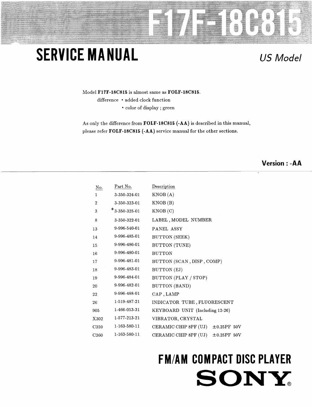 sony f 17 f 18 c 815 service manual