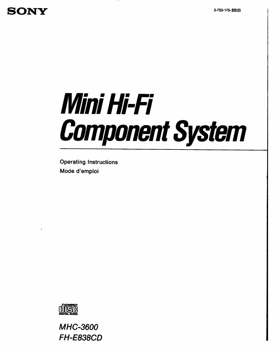 sony fh e 838 cd owners manual