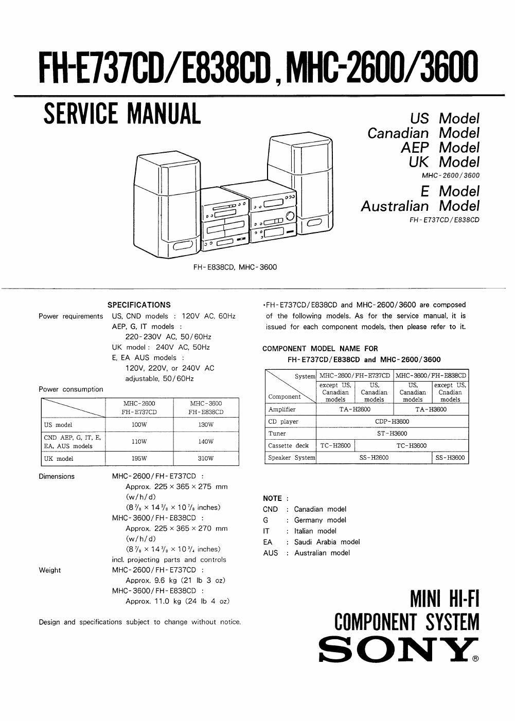 sony fh e 838 cd service manual