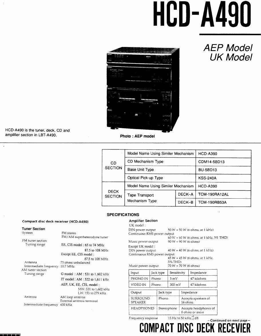 sony hcd a 490 00 2