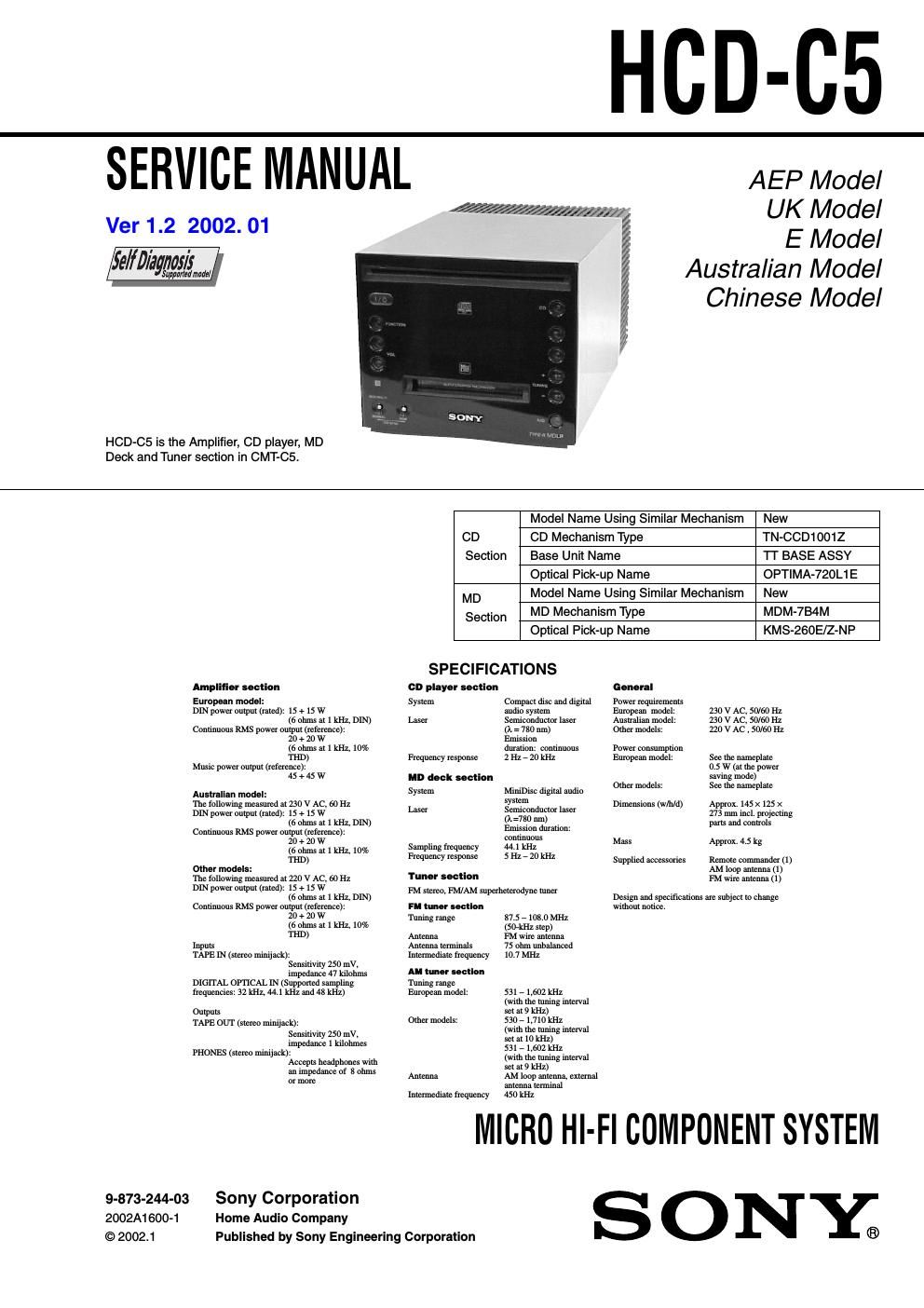 sony hcd c 5 service manual