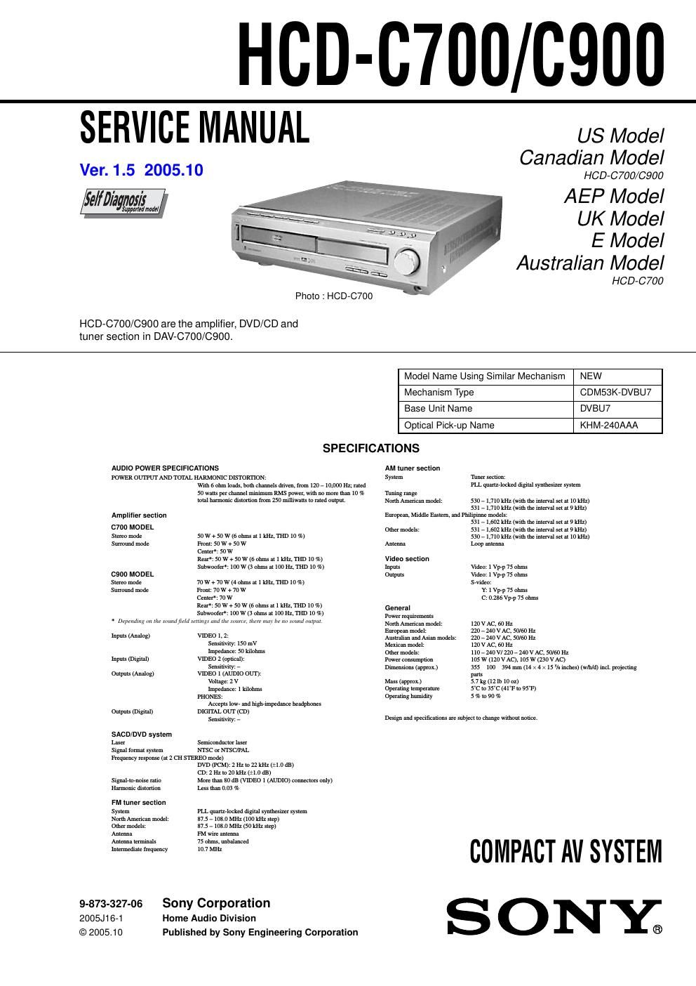 sony hcd c 700 service manual