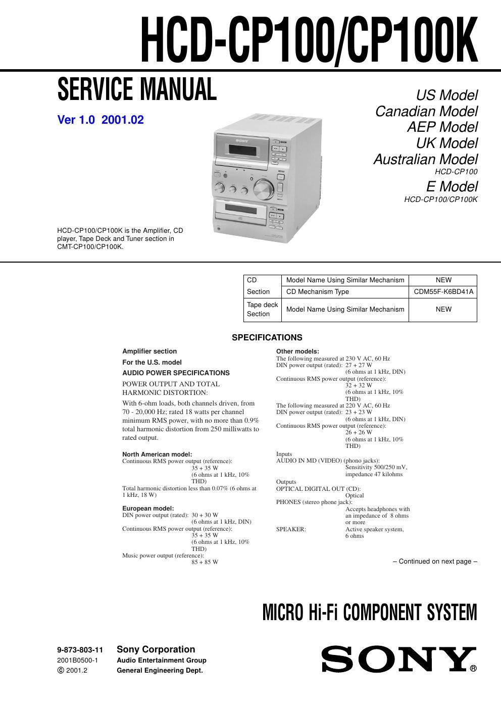 sony hcd cp 100