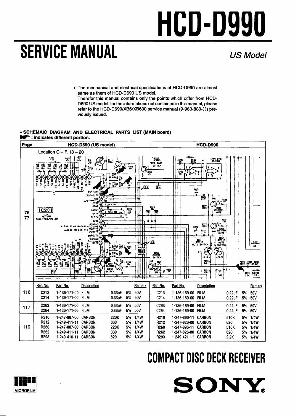 sony hcd d 990 service manual