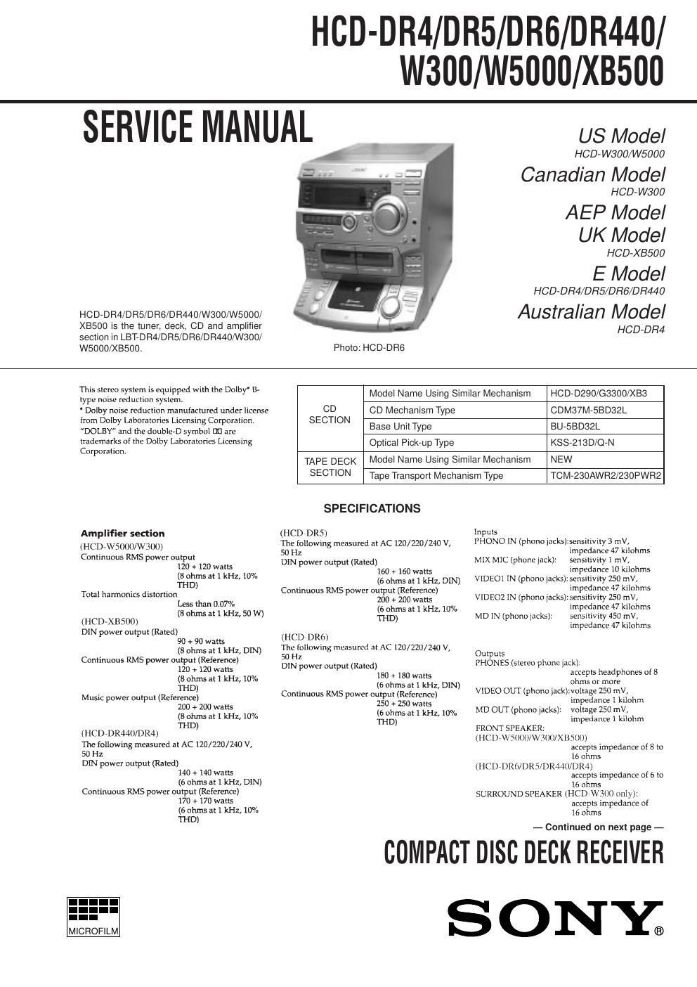 sony hcd dr 5 service manual