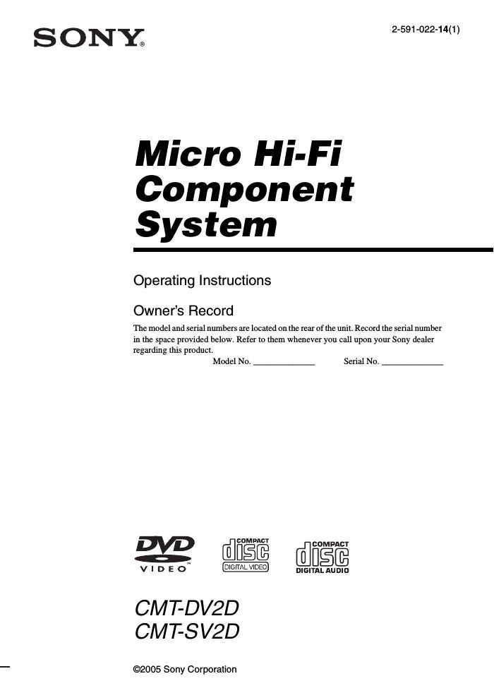 sony hcd dv 2 d owners manual