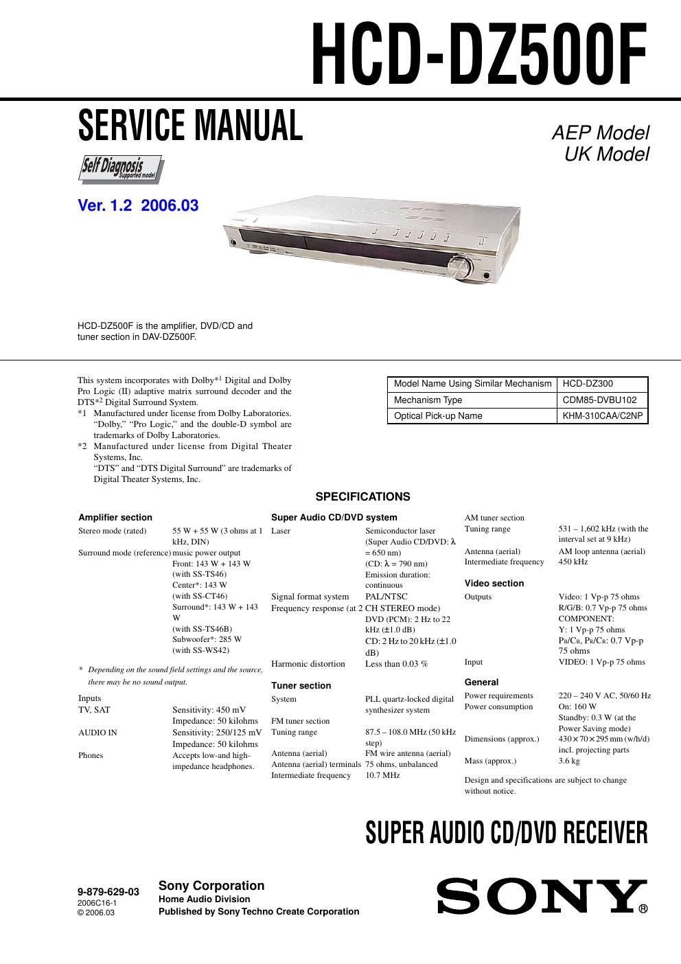 sony hcd dz 500f sacd service manual