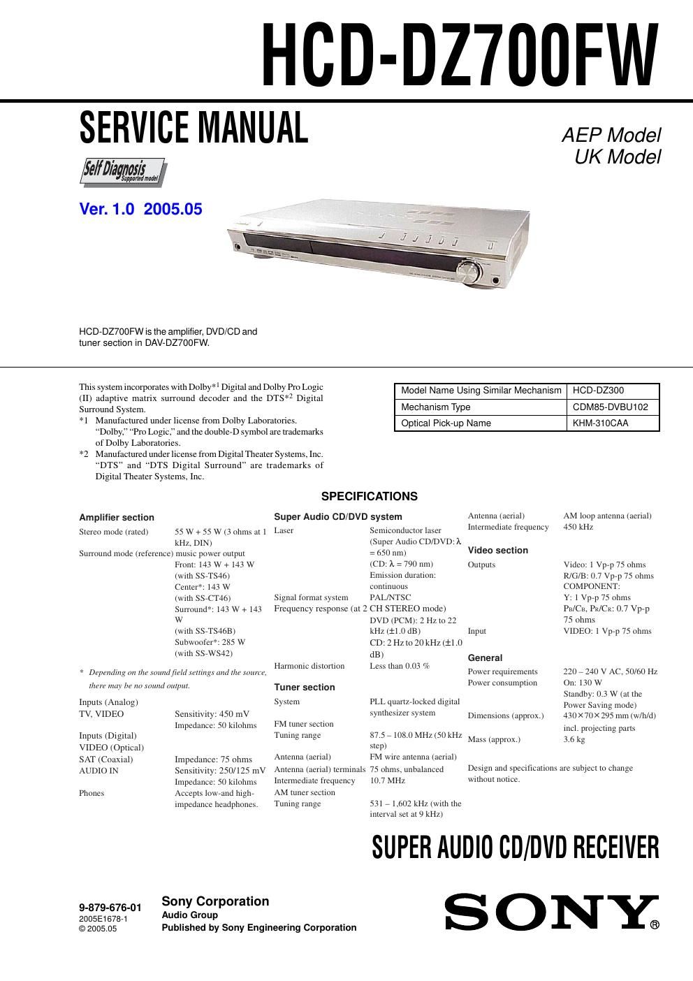 sony hcd dz 700 fw service manual