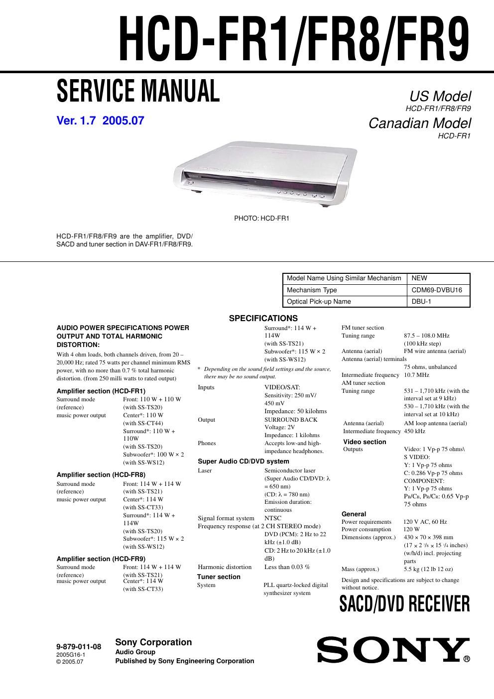 sony hcd fr 1 service manual