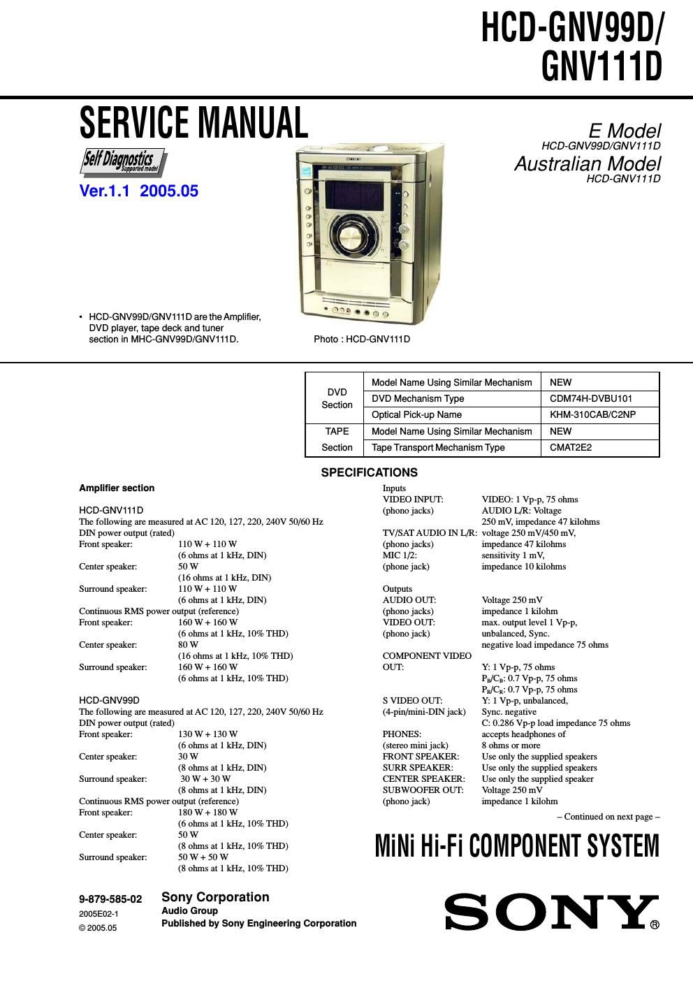 sony hcd gnv 99 d service manual