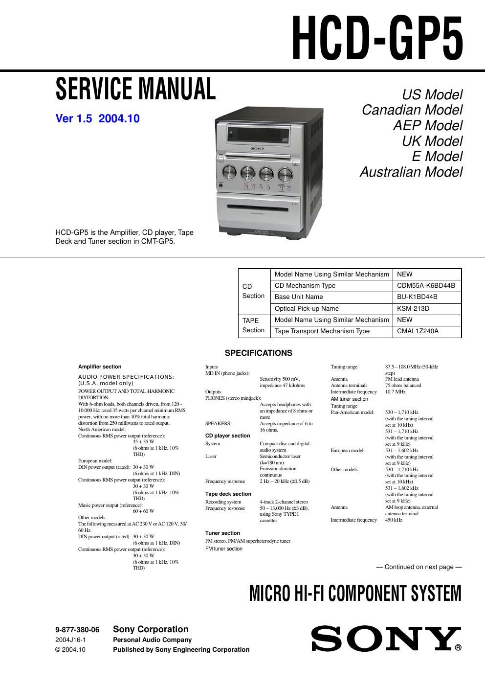 sony hcd gp 5 service manual