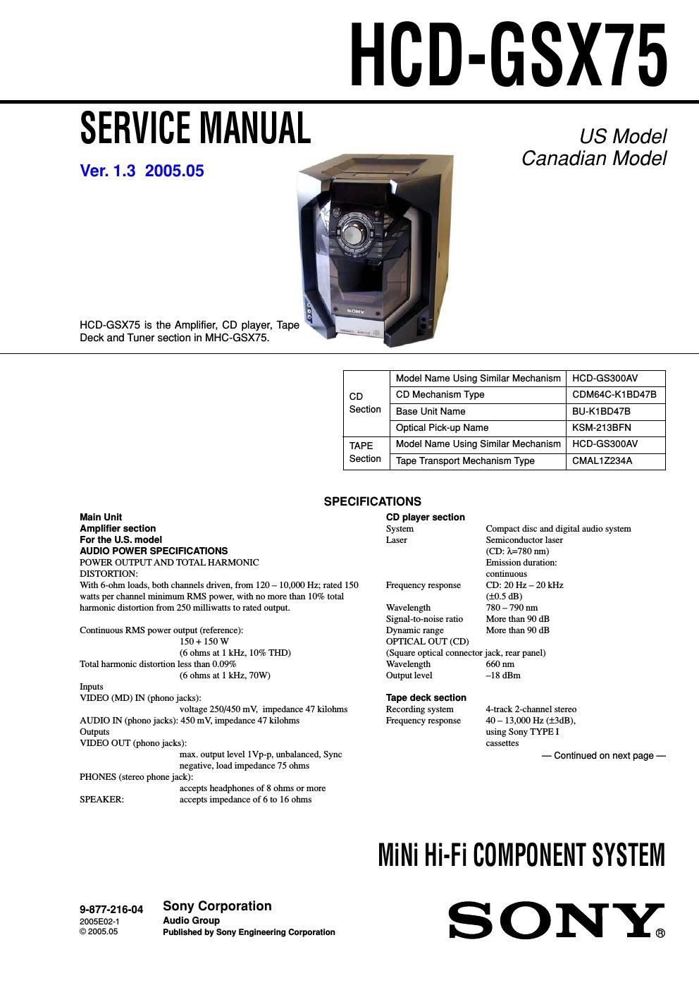 sony hcd gsx 75 service manual