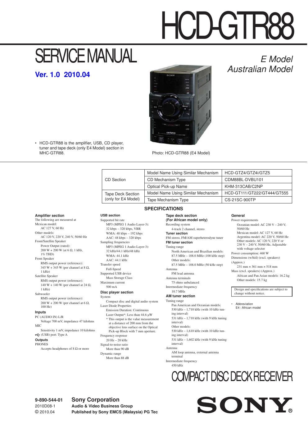 sony hcd gtr 88 service manual