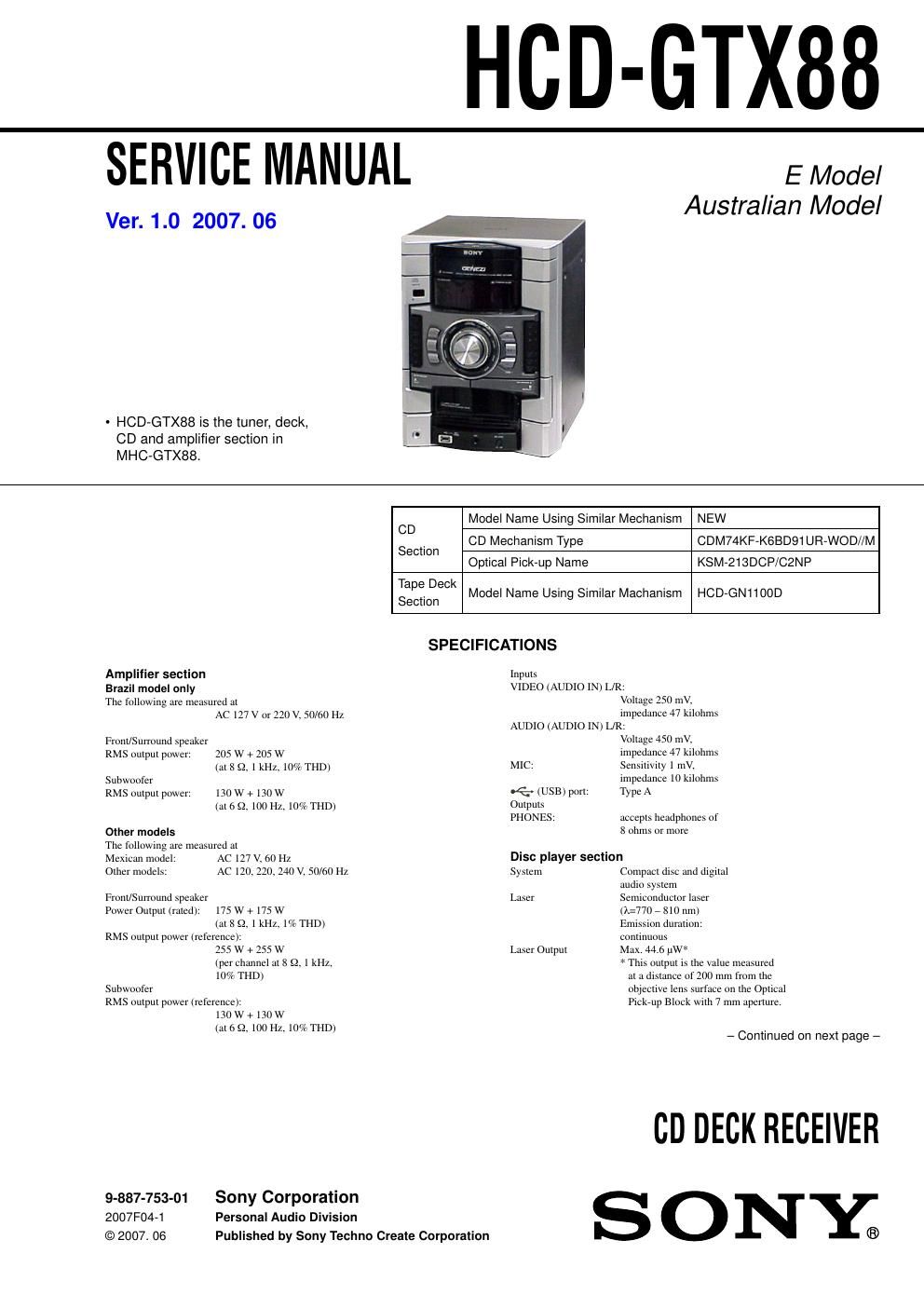 sony hcd gtx 88 service manual