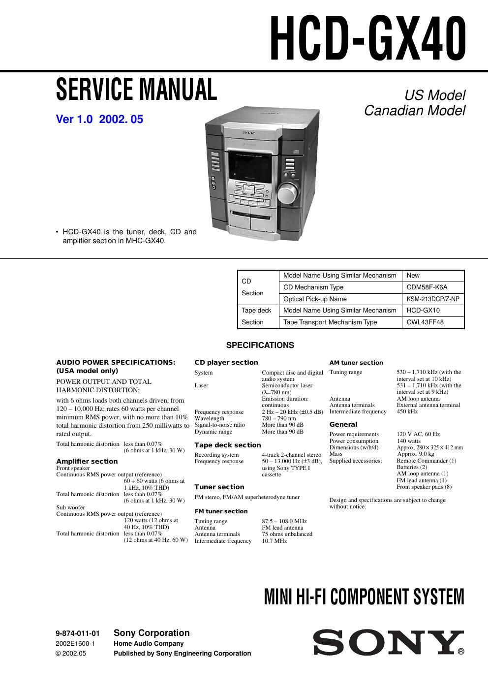 sony hcd gx 40