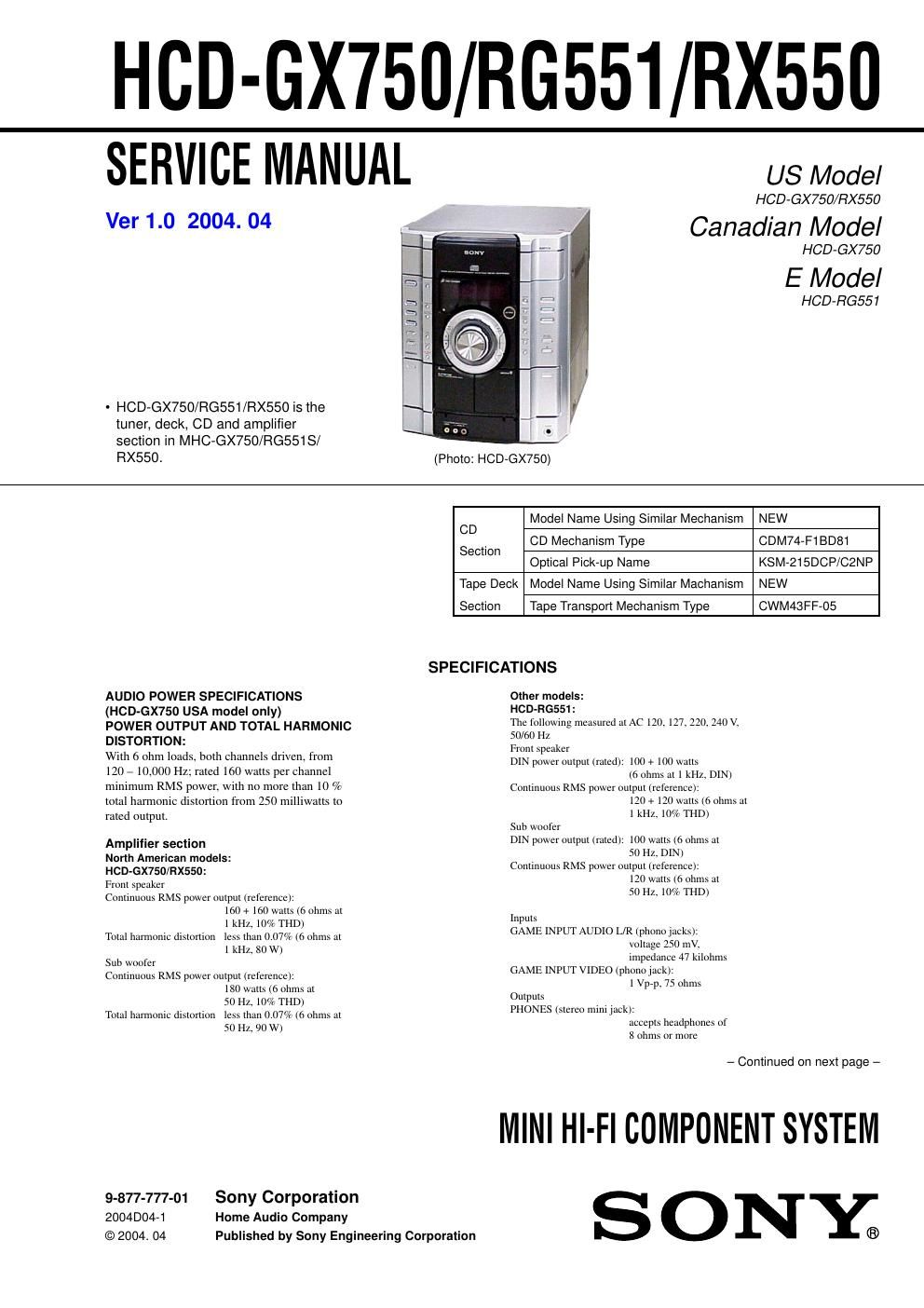 sony hcd gx 750 service manual