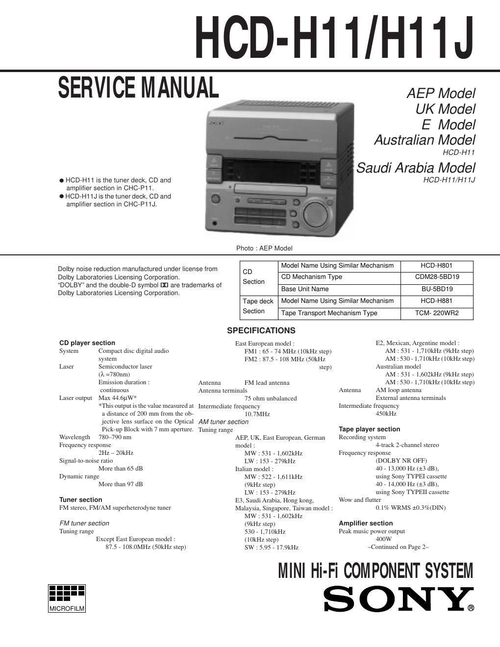 sony hcd h 11 j