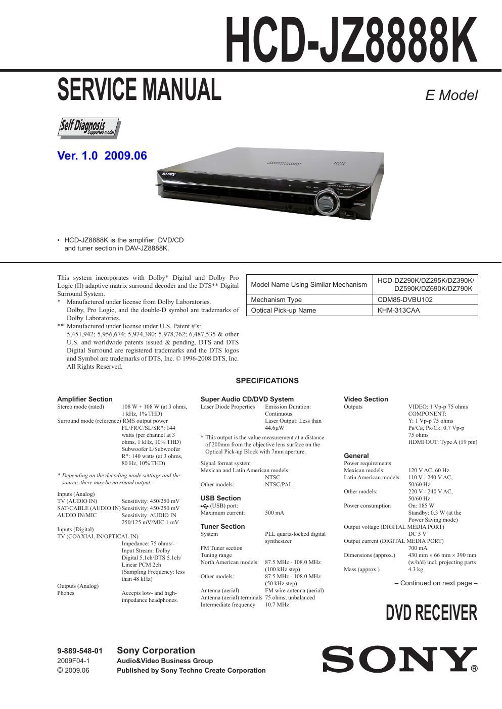 sony hcd jz 8888k service manual