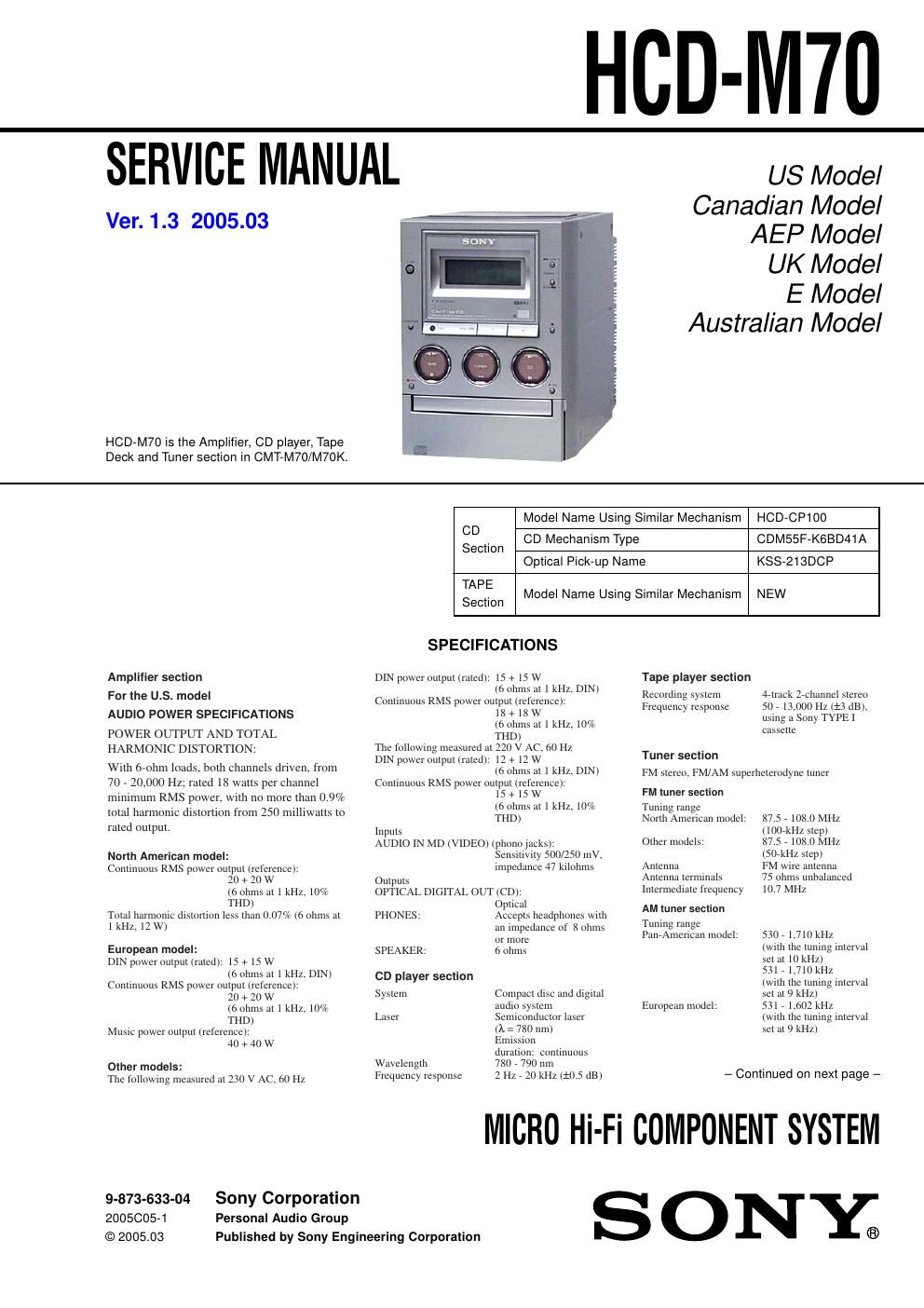 sony hcd m 70 service manual