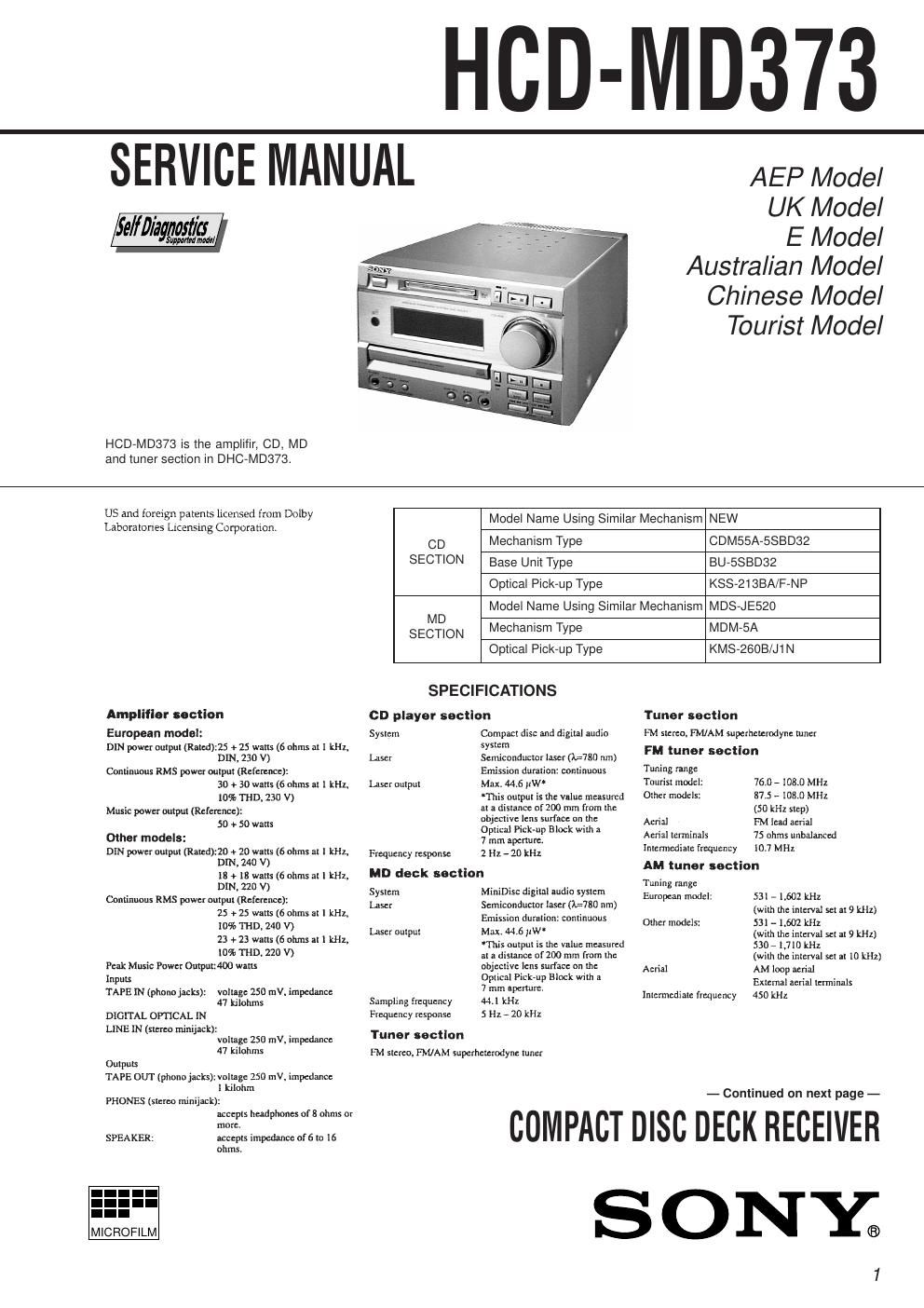 sony hcd md 373 service manual