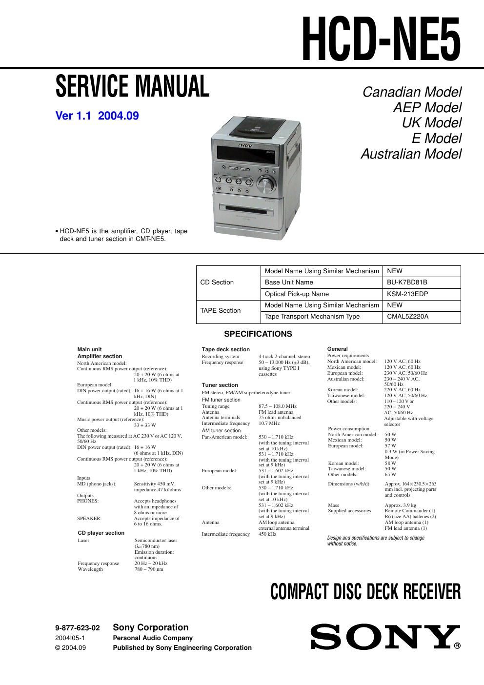 sony hcd ne 5 service manual