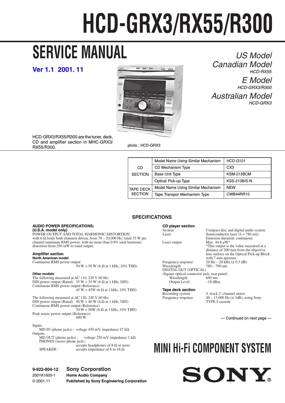 sony hcd r 300 service manual