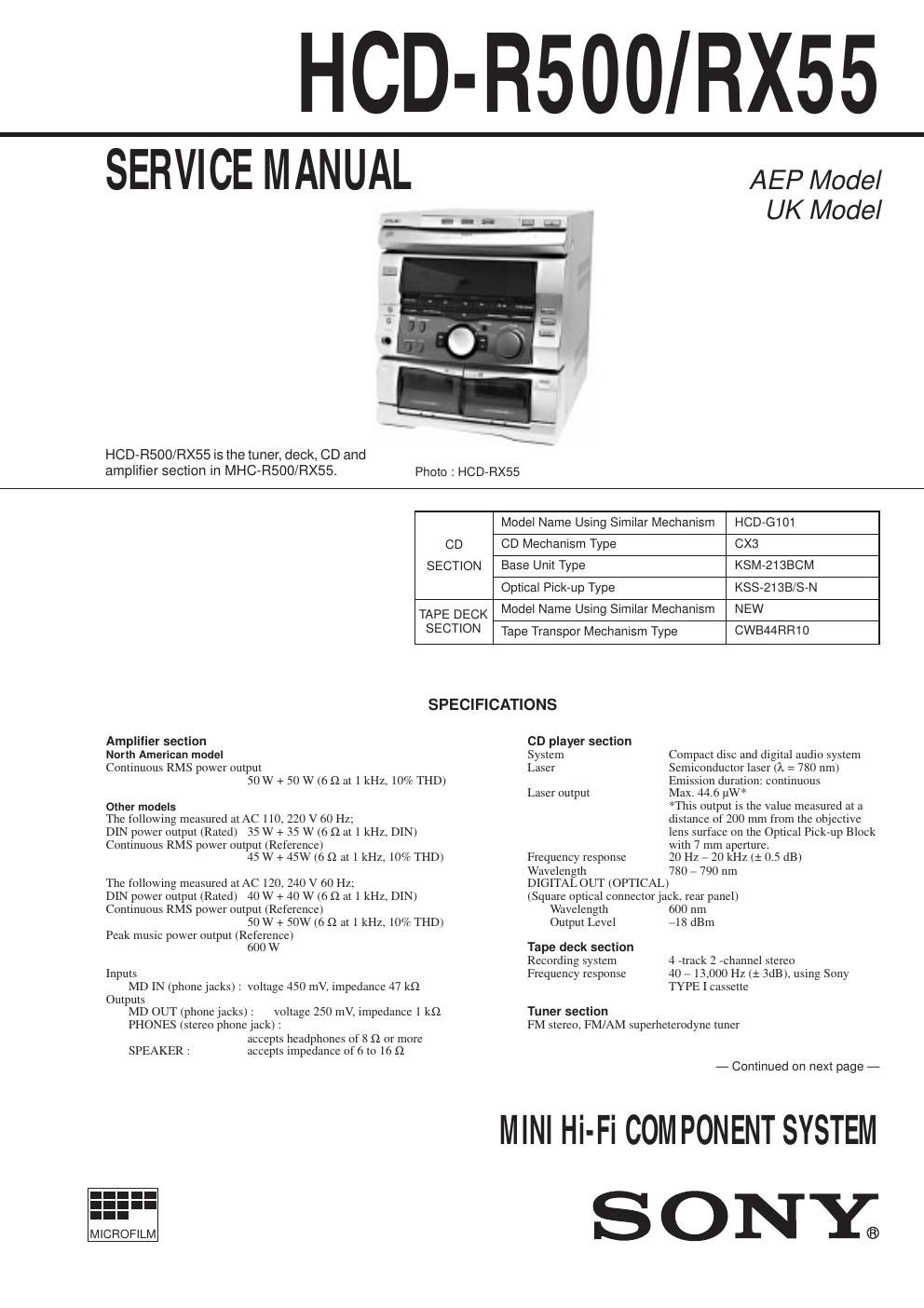 sony hcd r 500 service manual