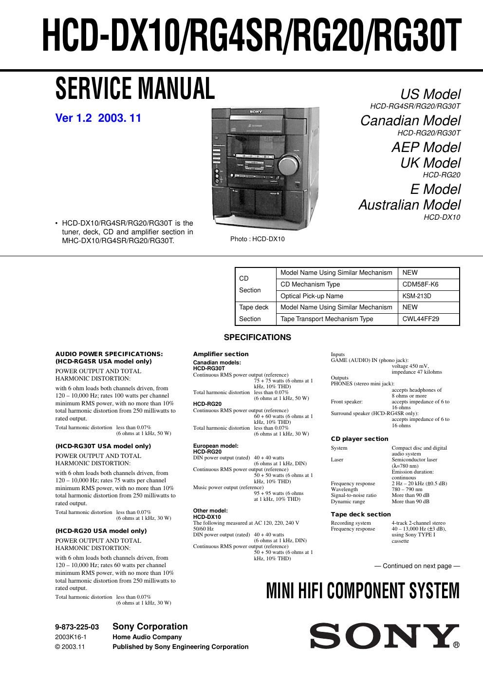 sony hcd rg 30 t service manual