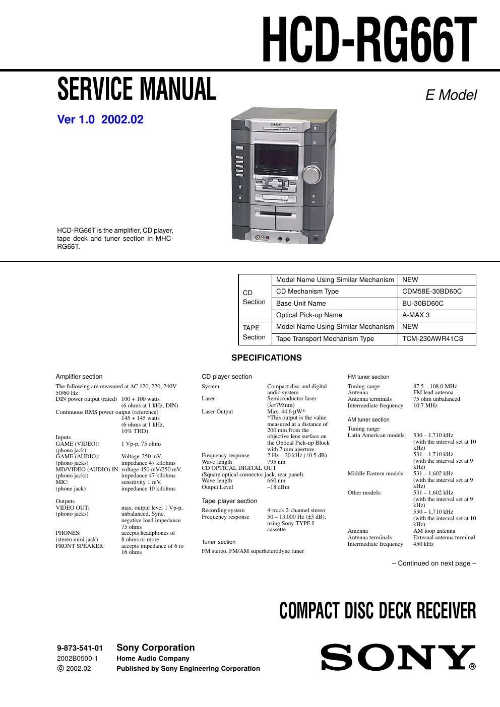 sony hcd rg 66 t service manual