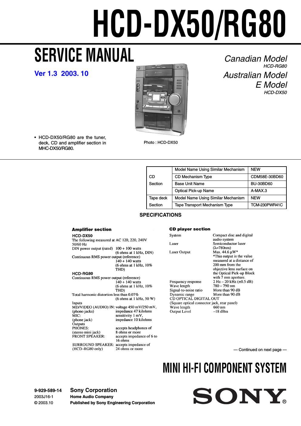 sony hcd rg 80 service manual