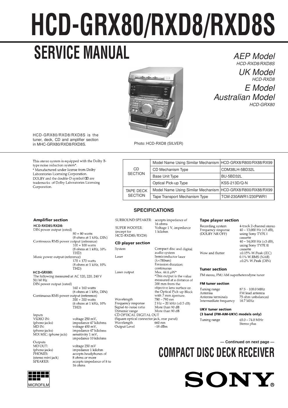 sony hcd rxd 8 s service manual