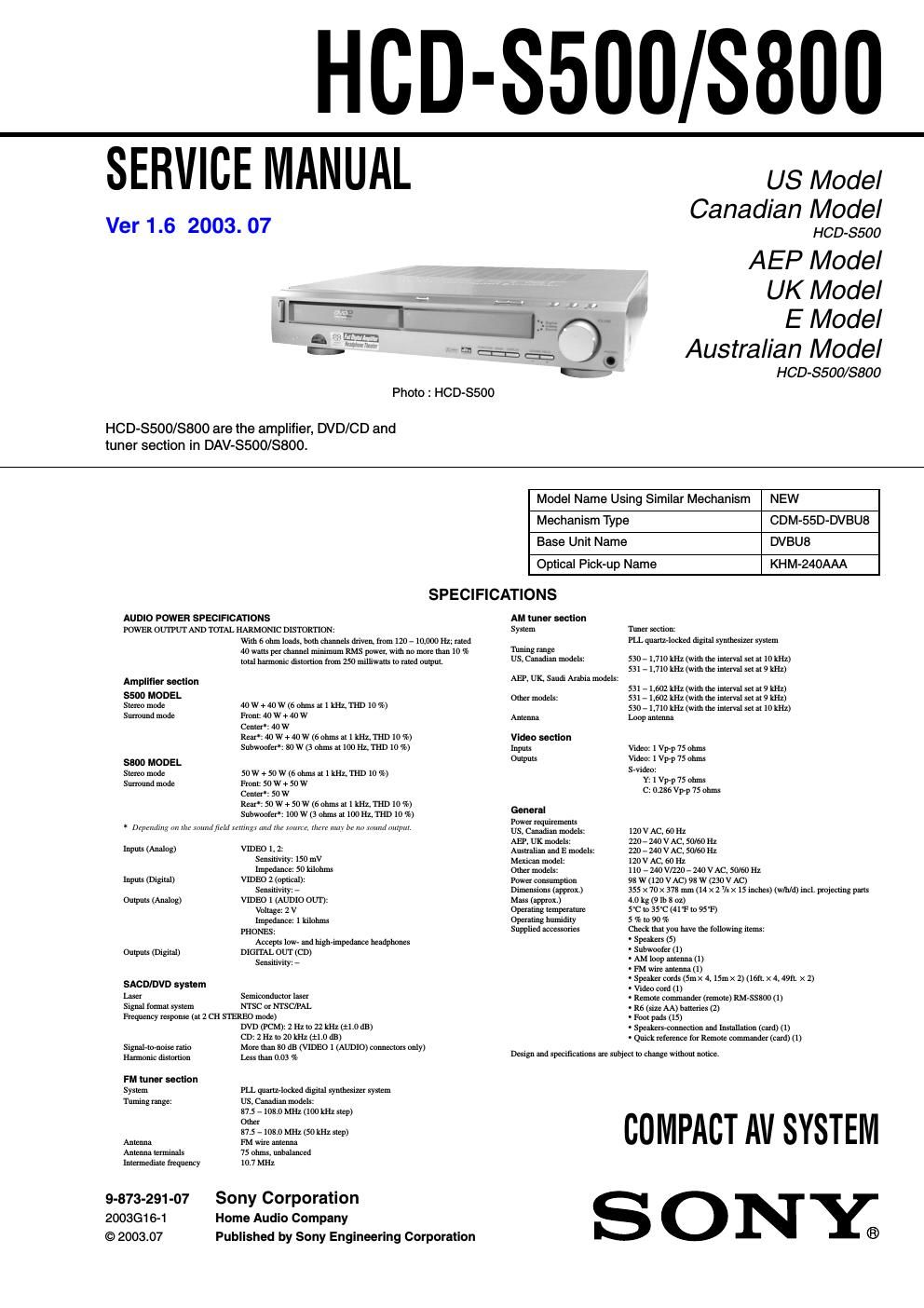 sony hcd s 800 service manual