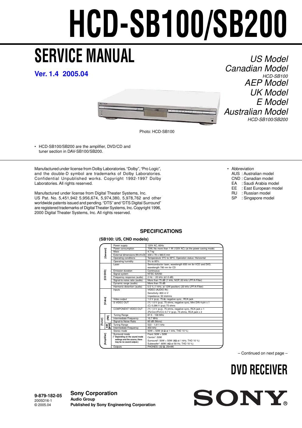 sony hcd sb 100 service manual