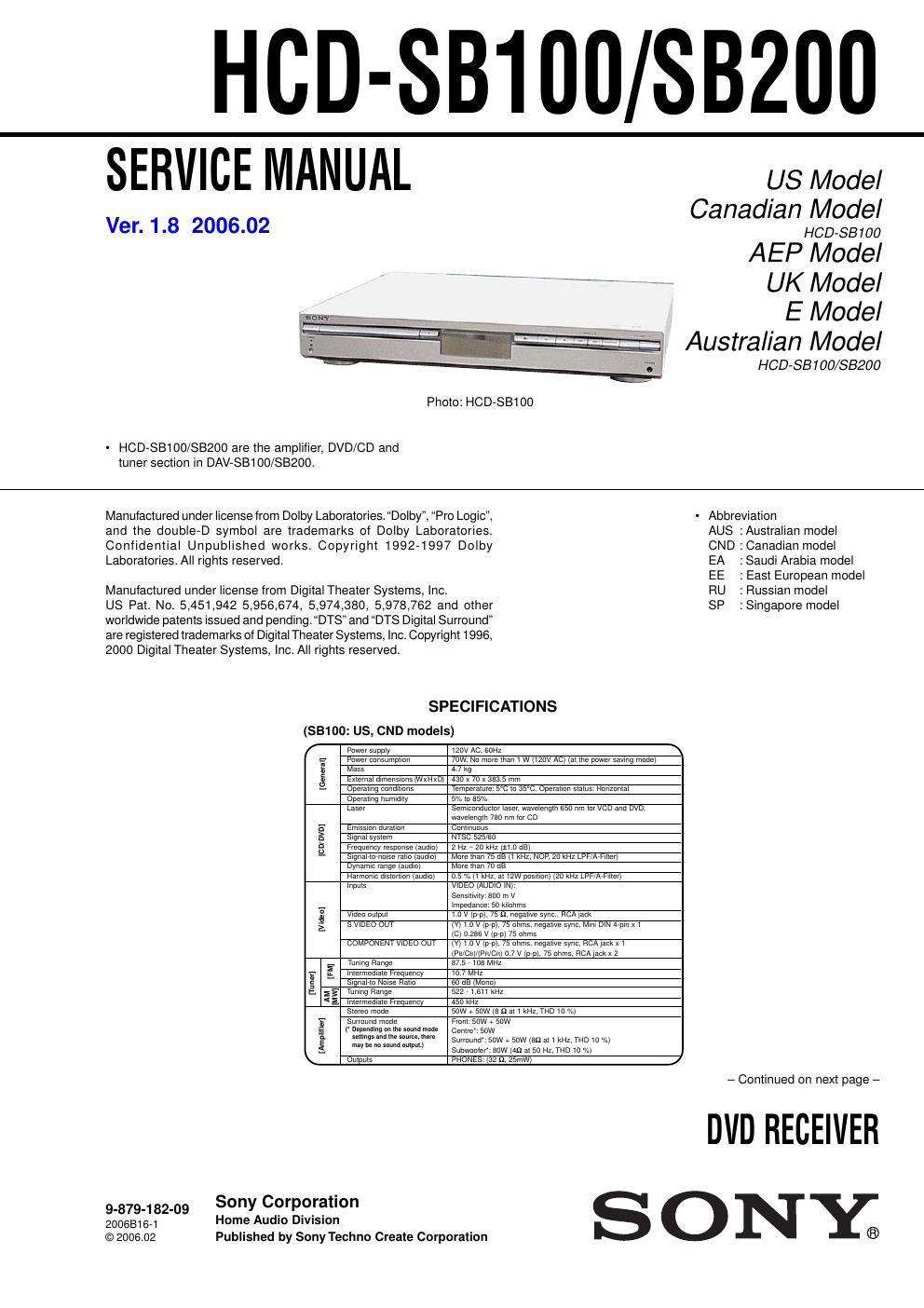 sony hcd sb 200 service manual