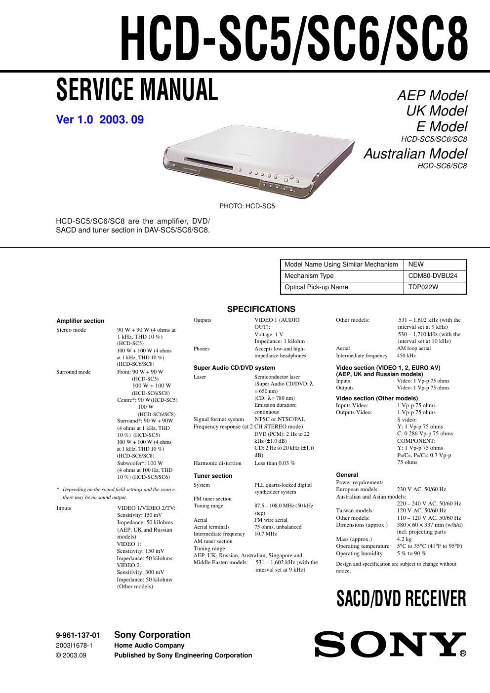 sony hcd sc 5 service manual