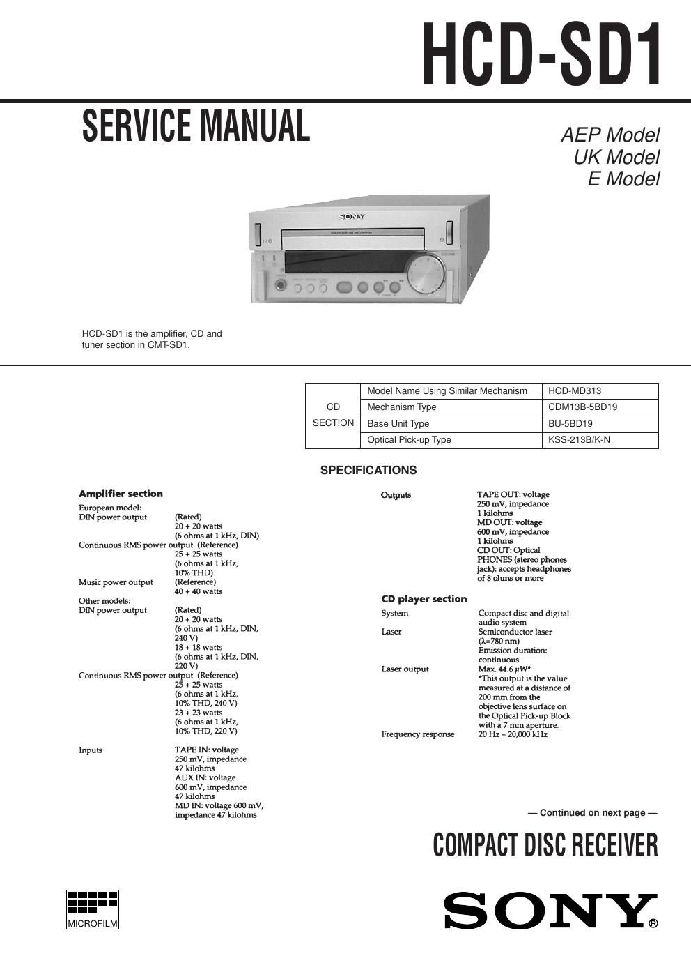 sony hcd sd 1 service manual